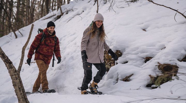 A snowshoeing couple