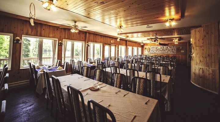 A room ready to receive a group of people.