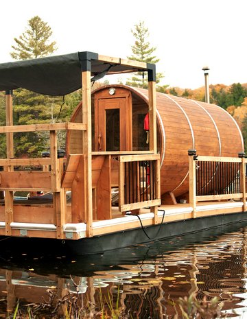 A floating sauna at Kenauk Nature outfitters.