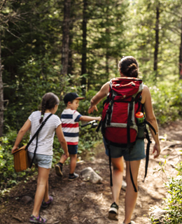 A family hiking on a trail