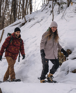 A couple on snowshoes