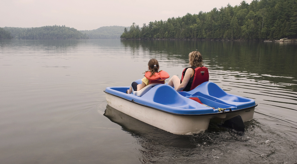 Two people on a pedalo