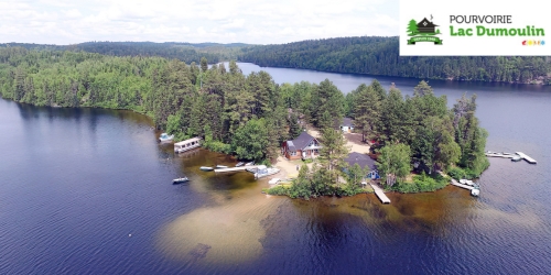 Cottages on an Island with Pourvoirie DuMoulin Logo